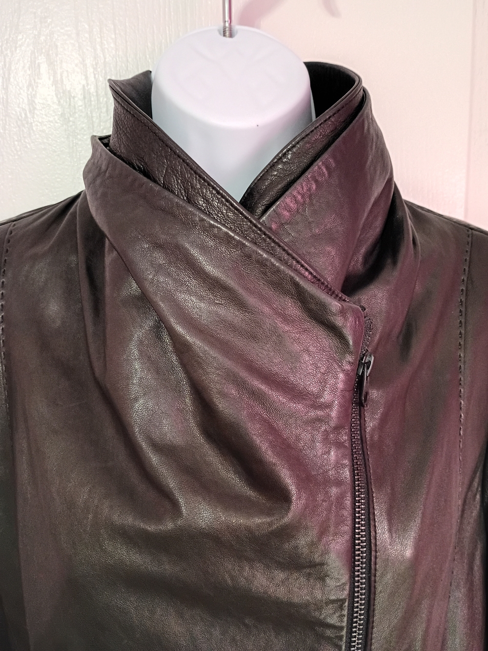 Vince Black Leather Asymmetric Collar Zip Jacket